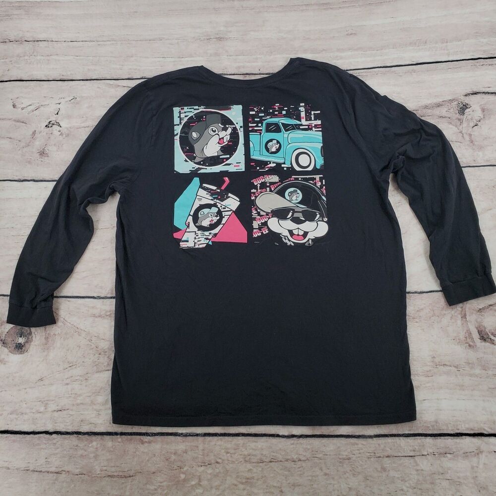 Bucees 2XL Long Sleeve Groovy Music Black Shirt Mens Beaver Front Back Print